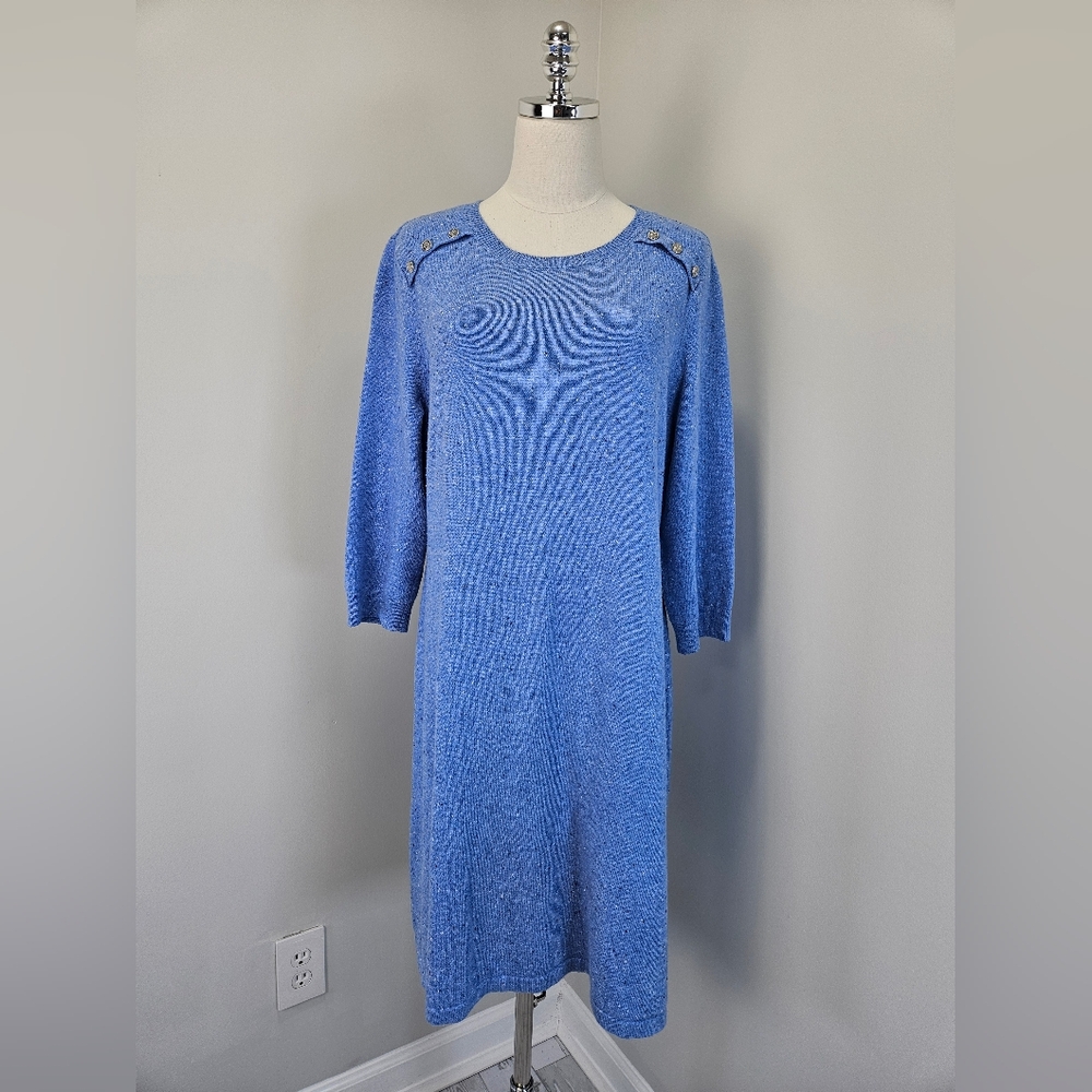 Talbots Womens Sweater Dress Petite XLarge‎ Blue Kitty Tweed Shift